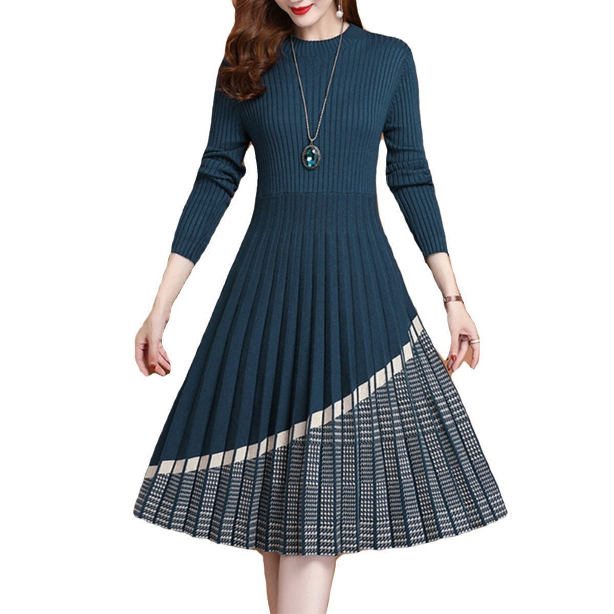 Dress Women's Knitted Fitted Waist Slimming Long Match With Coat Base Sweater Dress