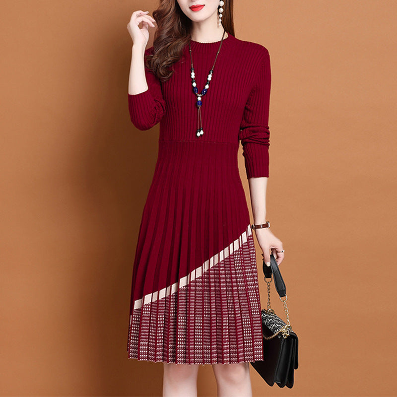 Dress Women's Knitted Fitted Waist Slimming Long Match With Coat Base Sweater Dress