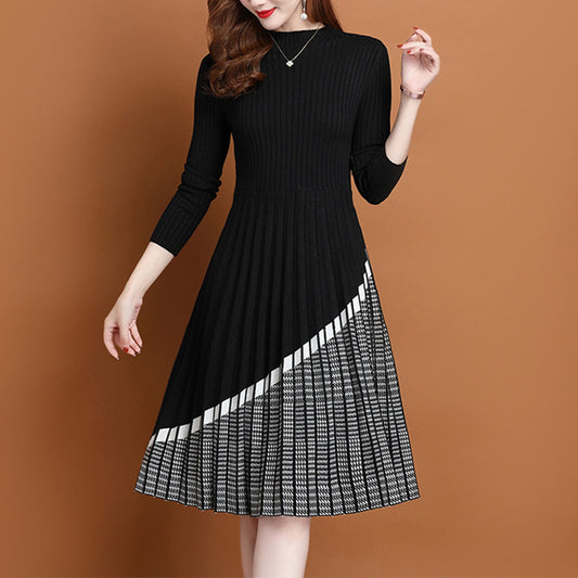 Dress Women's Knitted Fitted Waist Slimming Long Match With Coat Base Sweater Dress