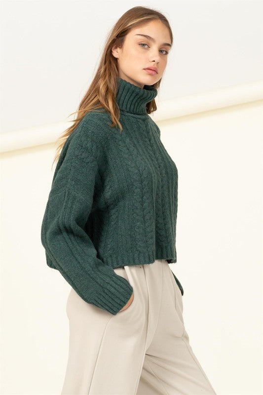 Autumn Skies Cable-Knit Turtleneck Sweater Luvéillé