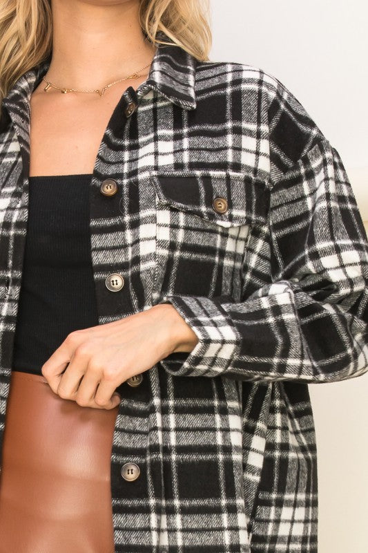 Basics Feel Plaid Print Shacket Luvéillé