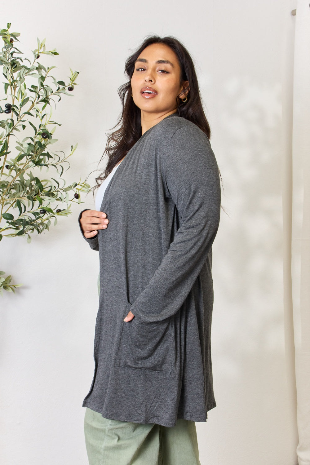 Celeste Full Size Open Front Cardigan with Pockets Luvéillé