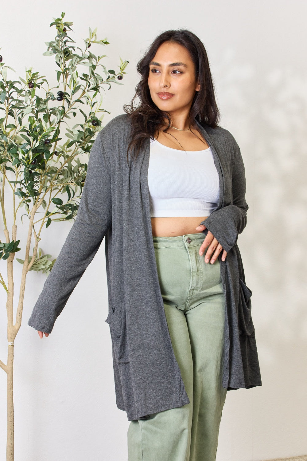 Celeste Full Size Open Front Cardigan with Pockets Luvéillé
