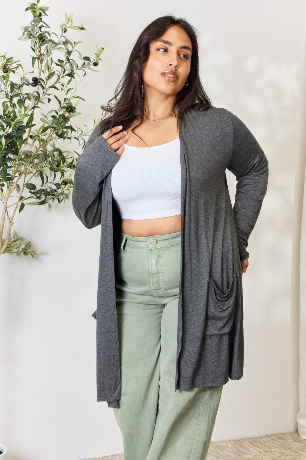 Celeste Full Size Open Front Cardigan with Pockets Luvéillé