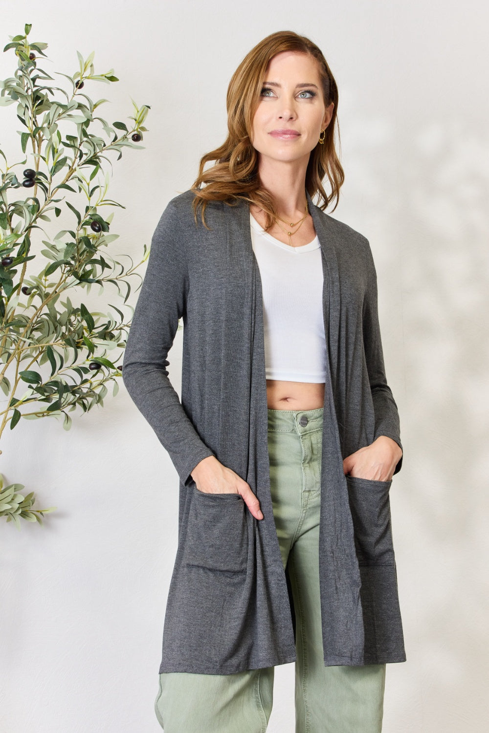 Celeste Full Size Open Front Cardigan with Pockets Luvéillé