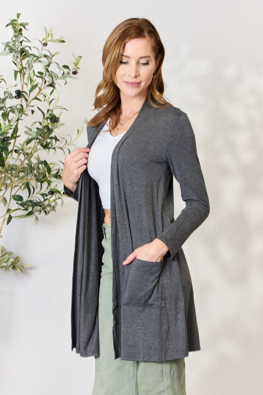 Celeste Full Size Open Front Cardigan with Pockets Luvéillé