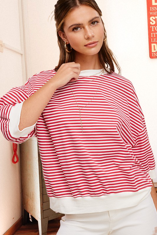 Crew Neck Stripe Short Sleeve Top Luvéillé