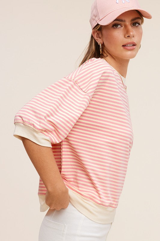 Crew Neck Stripe Short Sleeve Top Luvéillé
