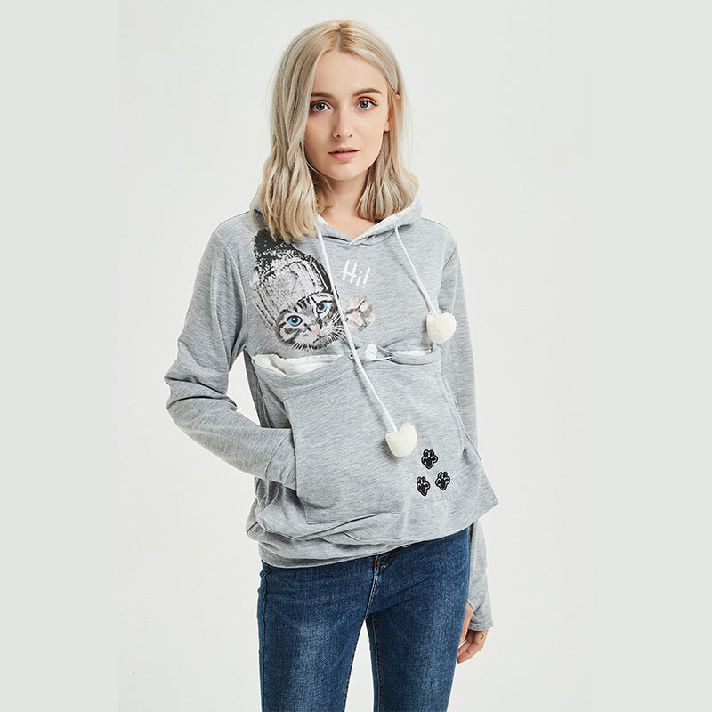 Cute Cat Hoodie Weatshirt With Big Pocket For Pets Hooded Tops Clothes Luvéillé