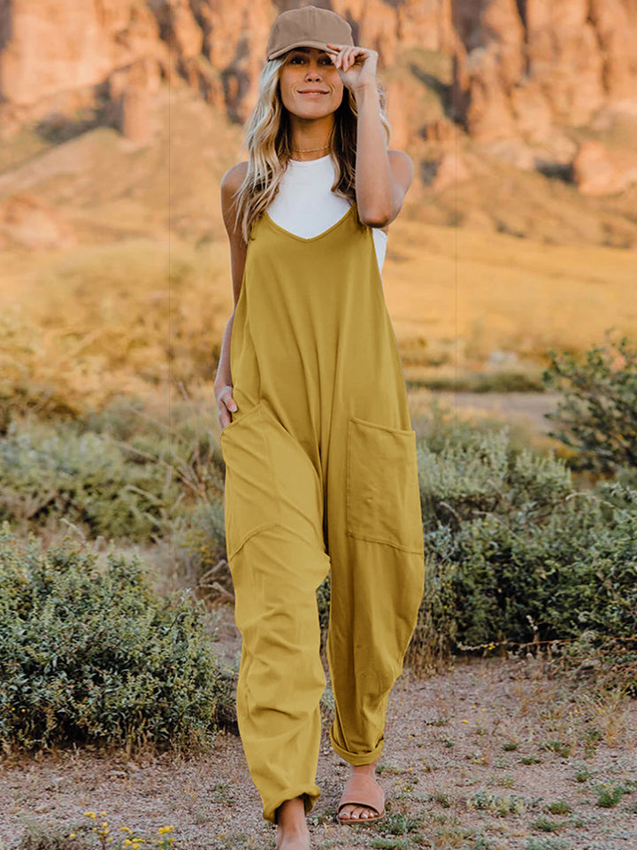 Double Take Full Size Sleeveless V-Neck Pocketed Jumpsuit Luvéillé
