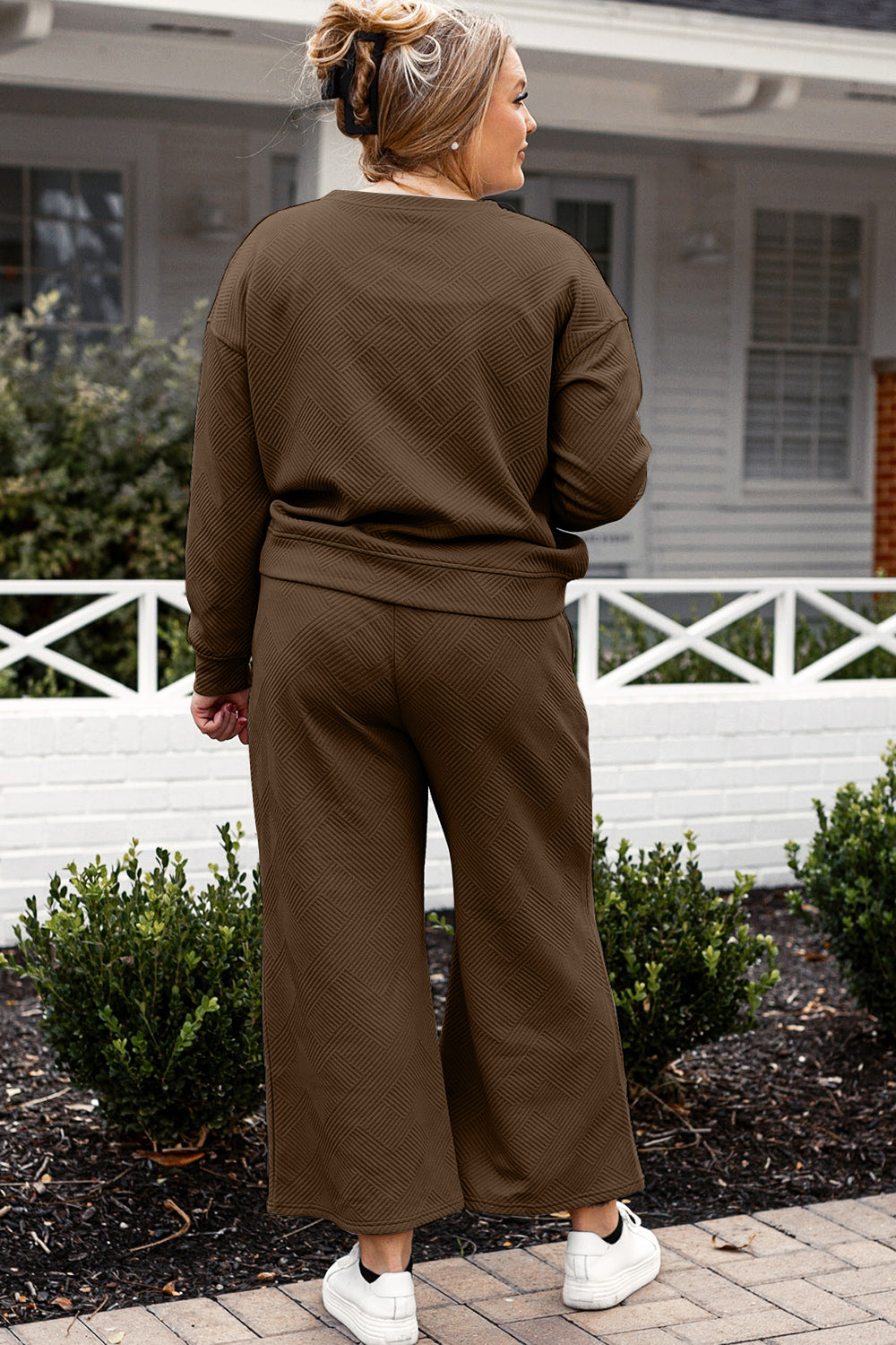 Double Take Full Size Textured Long Sleeve Top and Drawstring Pants Set Luvéillé