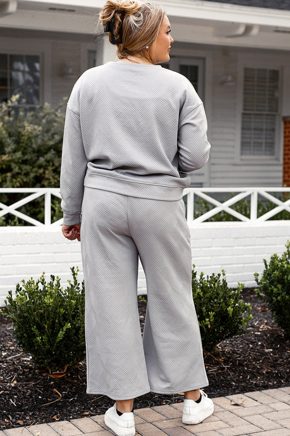 Double Take Full Size Textured Long Sleeve Top and Drawstring Pants Set Luvéillé