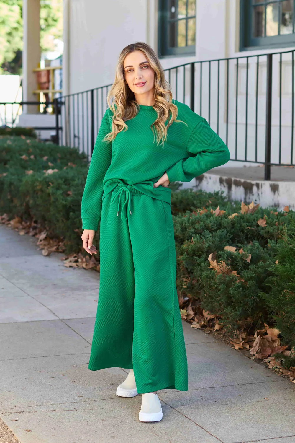 Double Take Full Size Textured Long Sleeve Top and Drawstring Pants Set Luvéillé