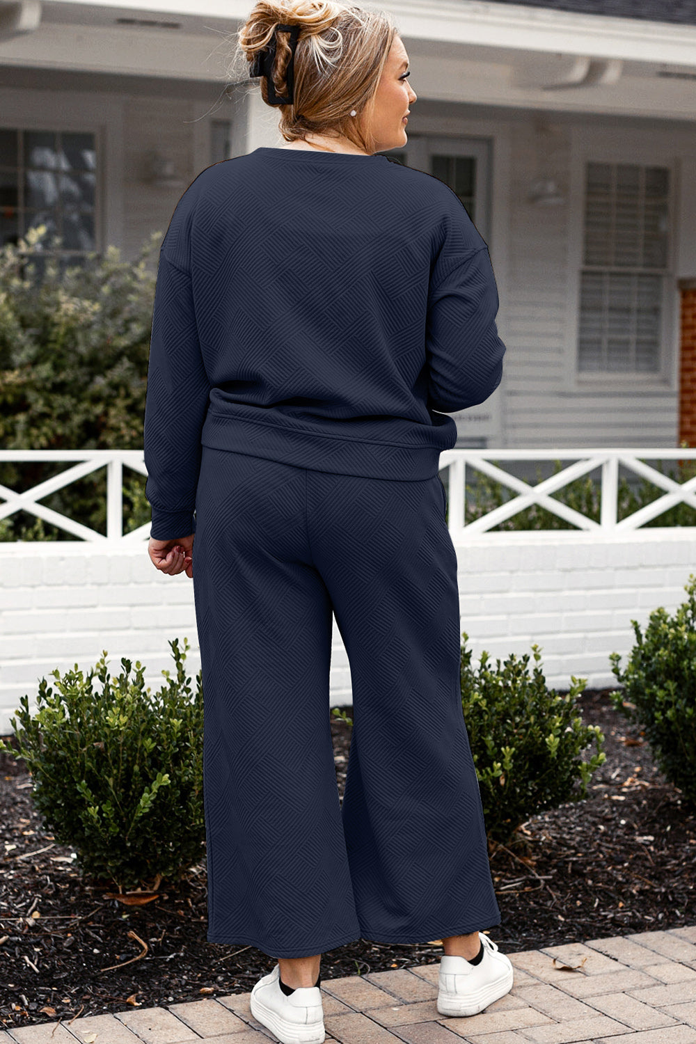 Double Take Full Size Textured Long Sleeve Top and Drawstring Pants Set Luvéillé