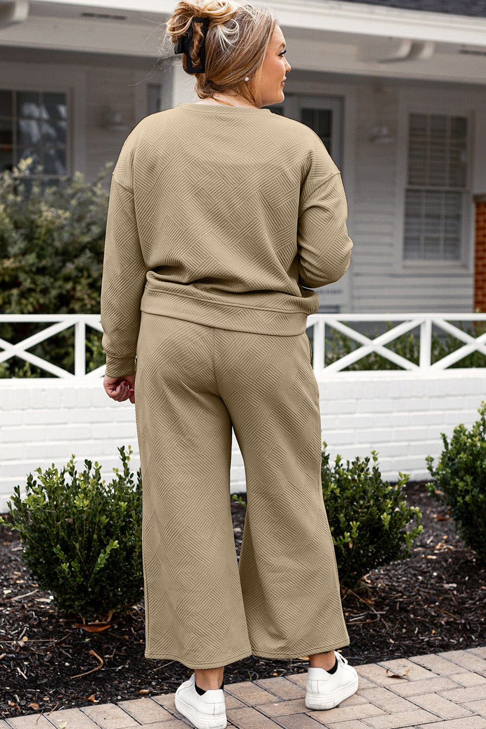 Double Take Full Size Textured Long Sleeve Top and Drawstring Pants Set Luvéillé