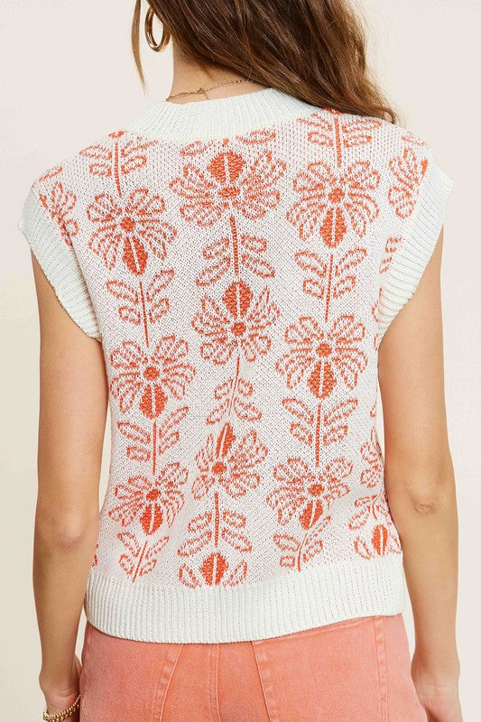 Flower Pattern Sleeveless Sweater Top Luvéillé