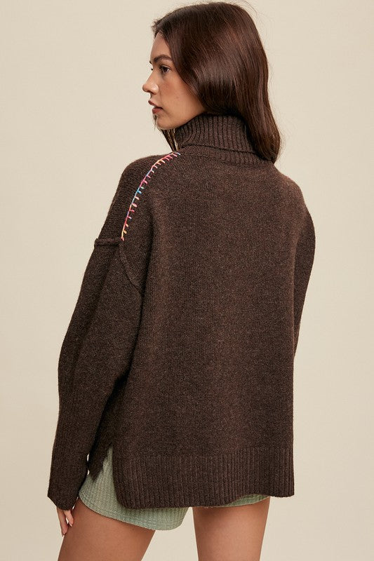 Give Me Love Stitched Mock Neck Sweater Luvéillé