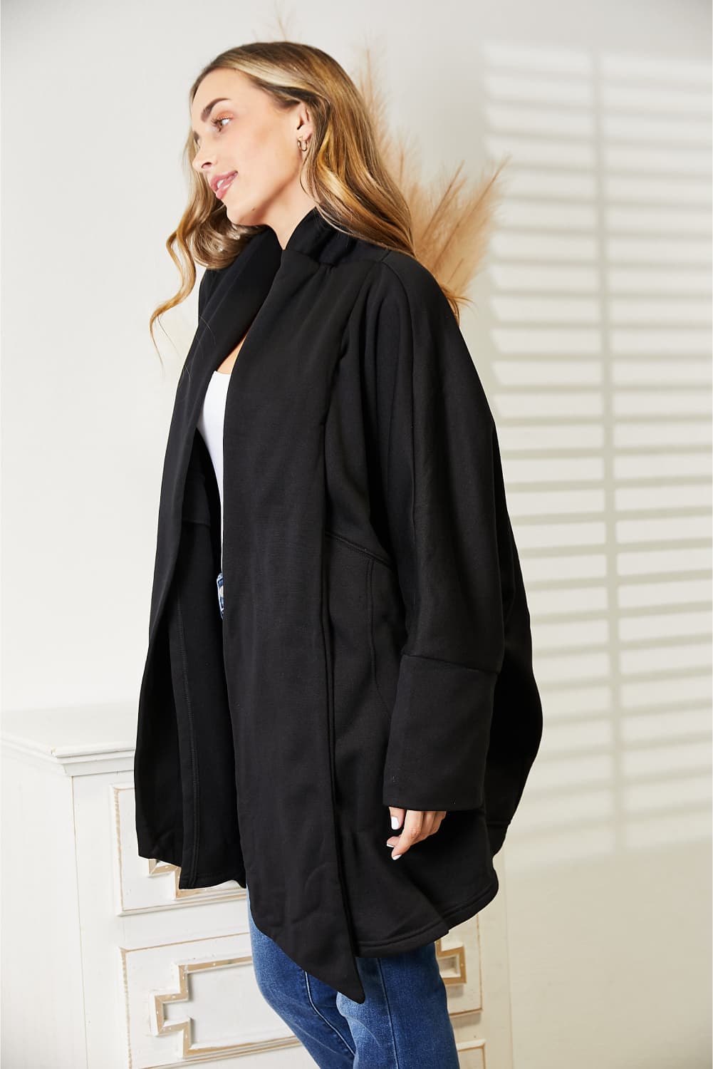 HEYSON Full Size Open Front Cardigan with Scarf Design Luvéillé