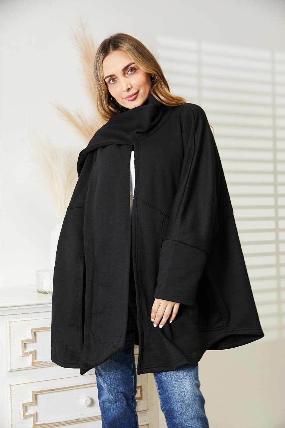 HEYSON Full Size Open Front Cardigan with Scarf Design Luvéillé
