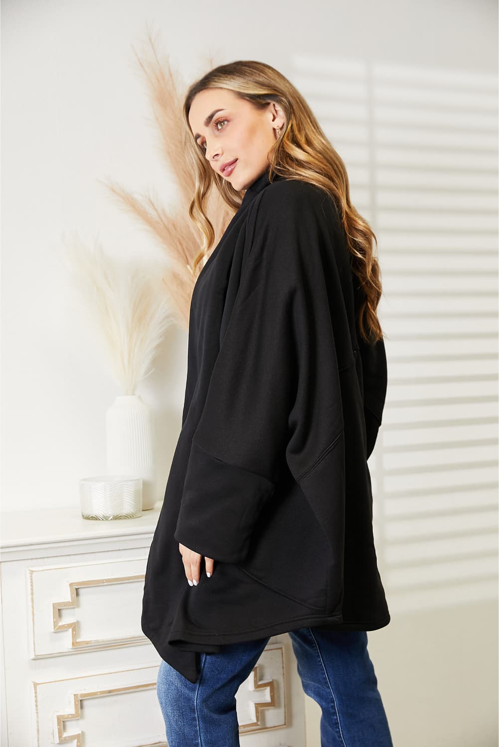HEYSON Full Size Open Front Cardigan with Scarf Design Luvéillé