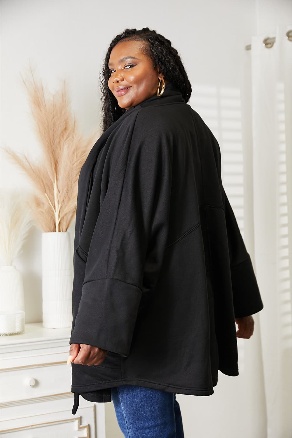 HEYSON Full Size Open Front Cardigan with Scarf Design Luvéillé