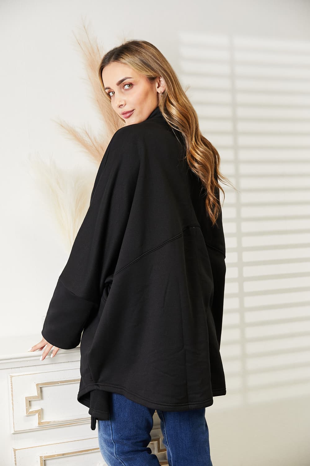 HEYSON Full Size Open Front Cardigan with Scarf Design Luvéillé