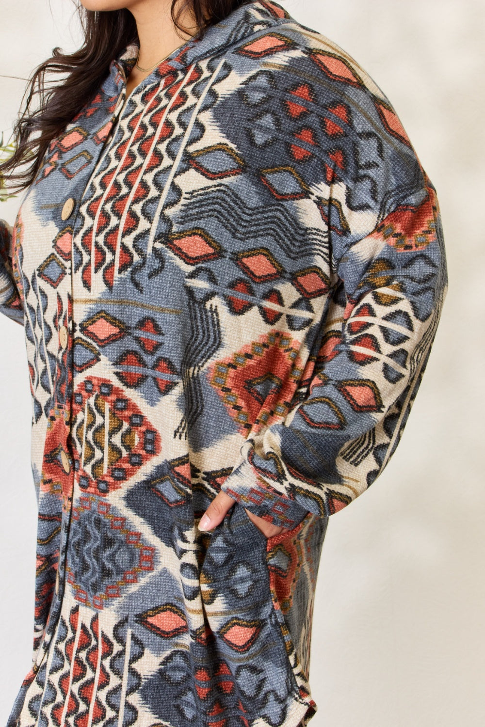 Heimish Full Size Printed Button Up Hooded Jacket Luvéillé