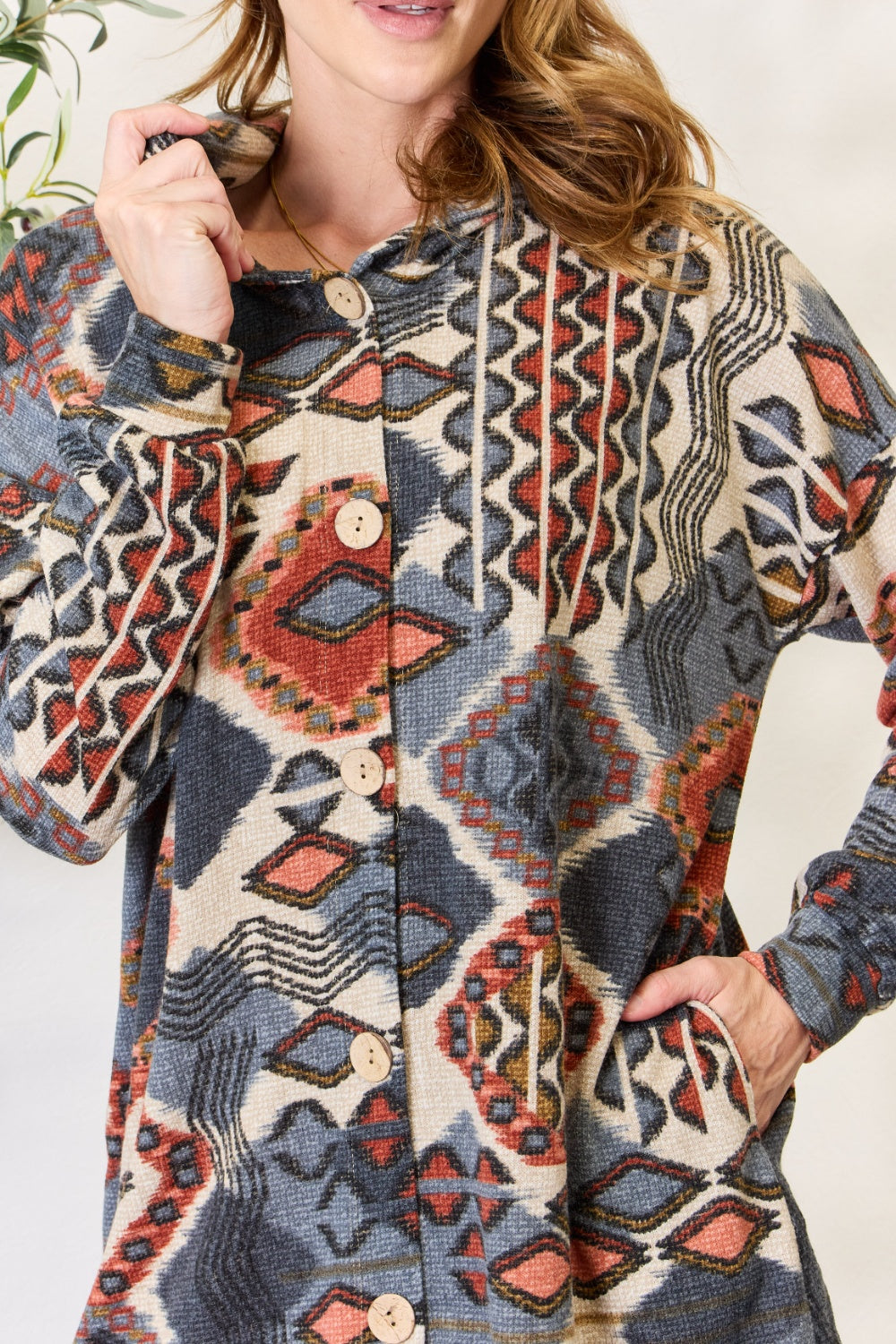 Heimish Full Size Printed Button Up Hooded Jacket Luvéillé