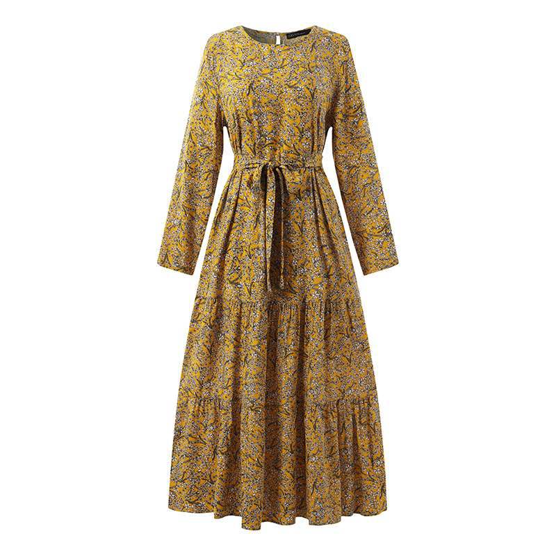 Long Sleeve Floral Print Crew Neck Dress Luvéillé
