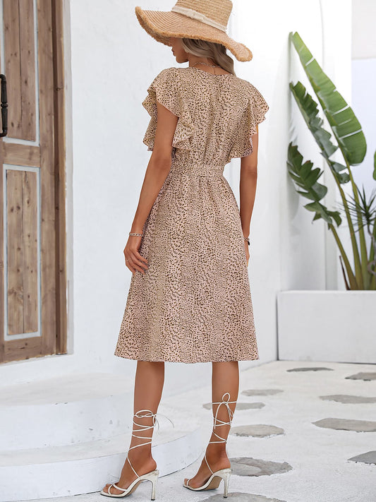 Printed Tie Waist Surplice Neck Dress Luvéillé