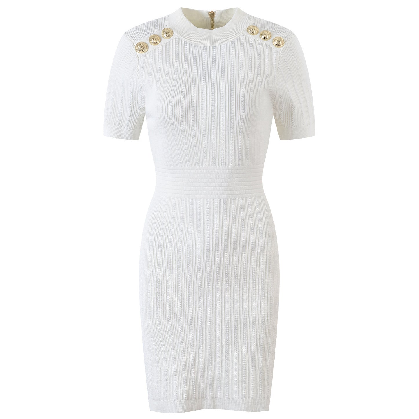 Round Neck Short Sleeve Waistband Thin Solid Color Knitted Buttock Skirt Luvéillé