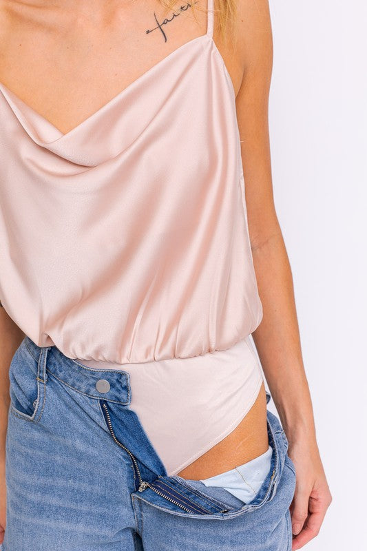 Spaghetti Strap Cowl Neck Bodysuit Luvéillé