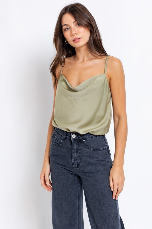 Spaghetti Strap Cowl Neck Bodysuit Luvéillé