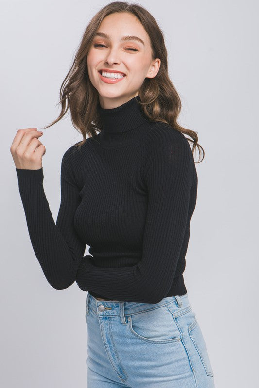 Turtleneck Ribbed Knit Sweater Top Luvéillé