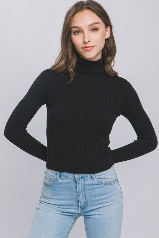 Turtleneck Ribbed Knit Sweater Top Luvéillé