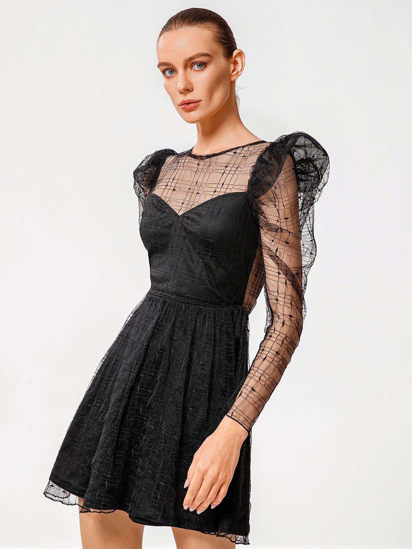 Black Women's Short Sleeve Mesh Dress