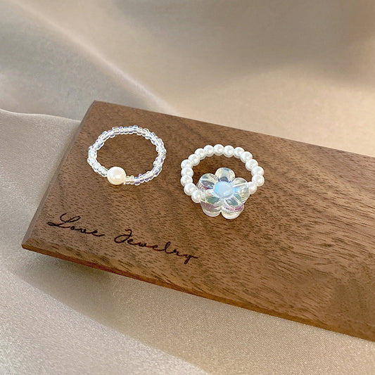 Ins Super Fairy Pearl Elastic Rope Two-piece Ring