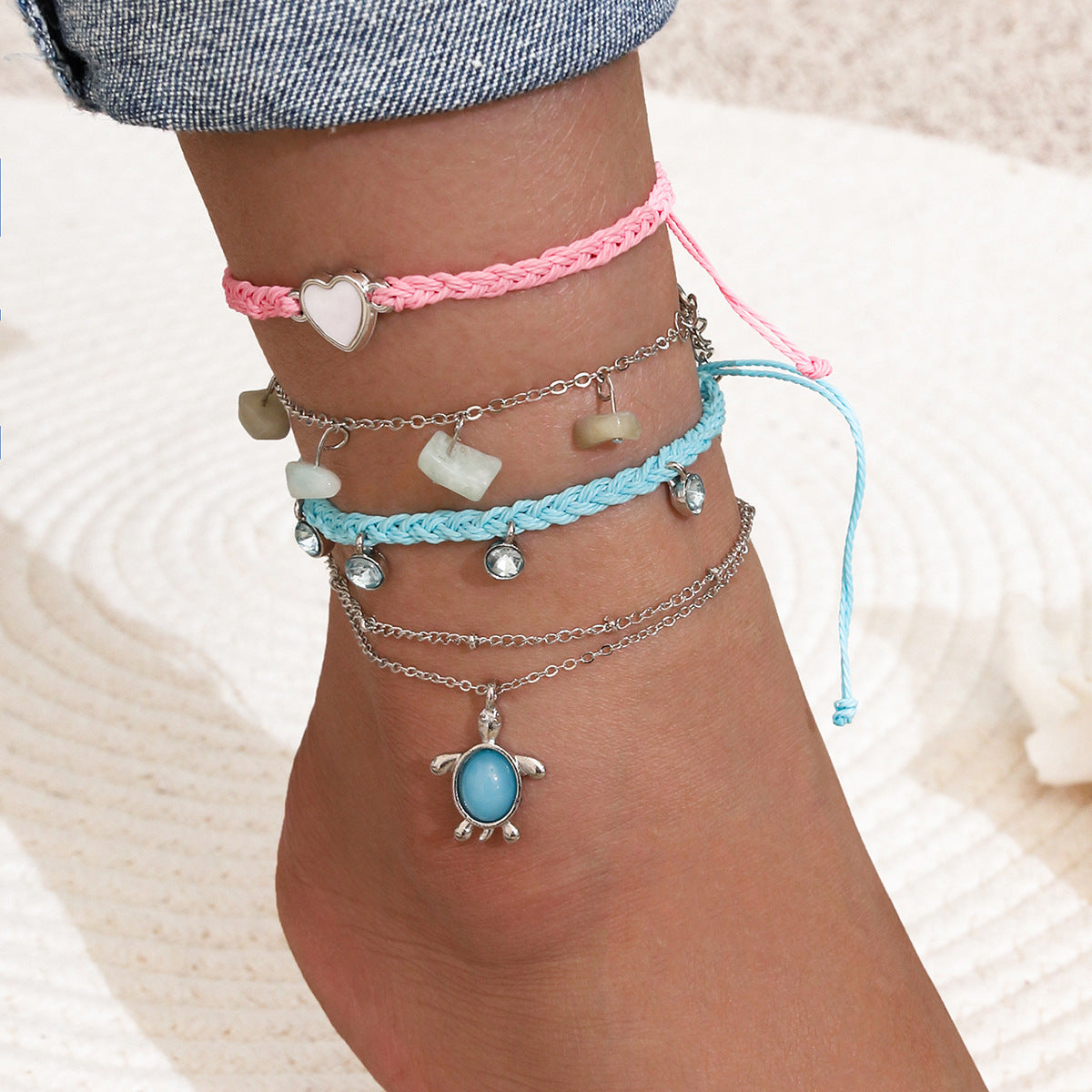 Woven Blue Love Foot Rope Natural Gravel