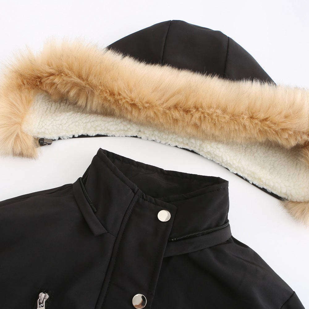 Velvet Loose Ladies Cotton Jacket With Detachable Hood And Fleece Jacket
