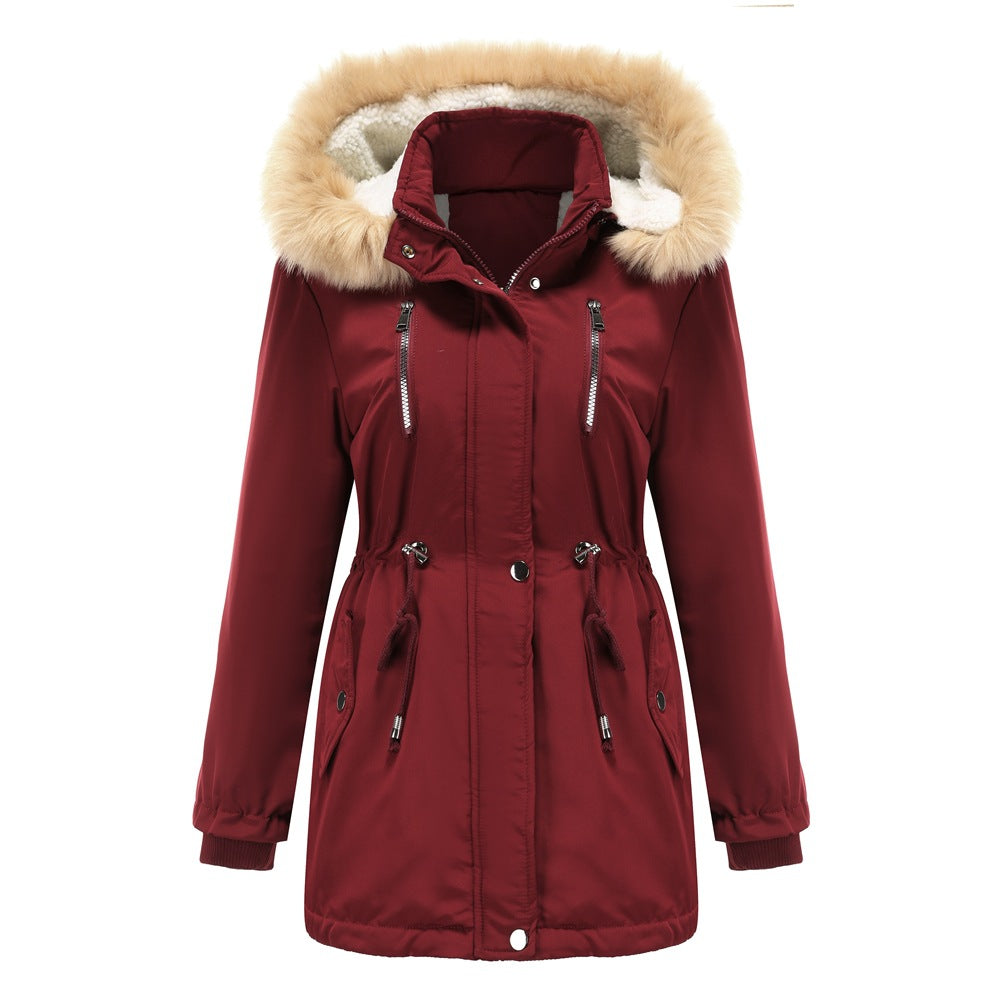 Velvet Loose Ladies Cotton Jacket With Detachable Hood And Fleece Jacket