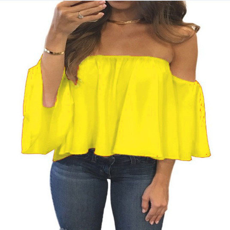 chest collar long sleeve chiffon strapless loose T-shirt