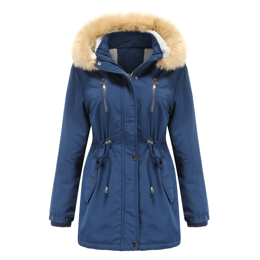 Velvet Loose Ladies Cotton Jacket With Detachable Hood And Fleece Jacket