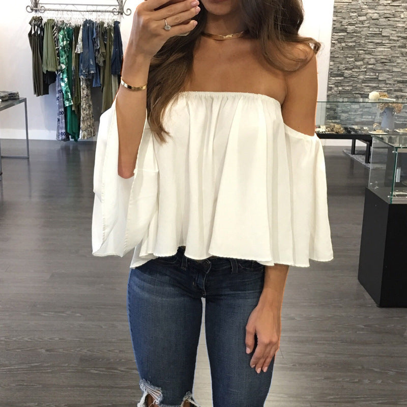 chest collar long sleeve chiffon strapless loose T-shirt