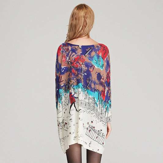 Women's Knit Sweater Women Loose Print
