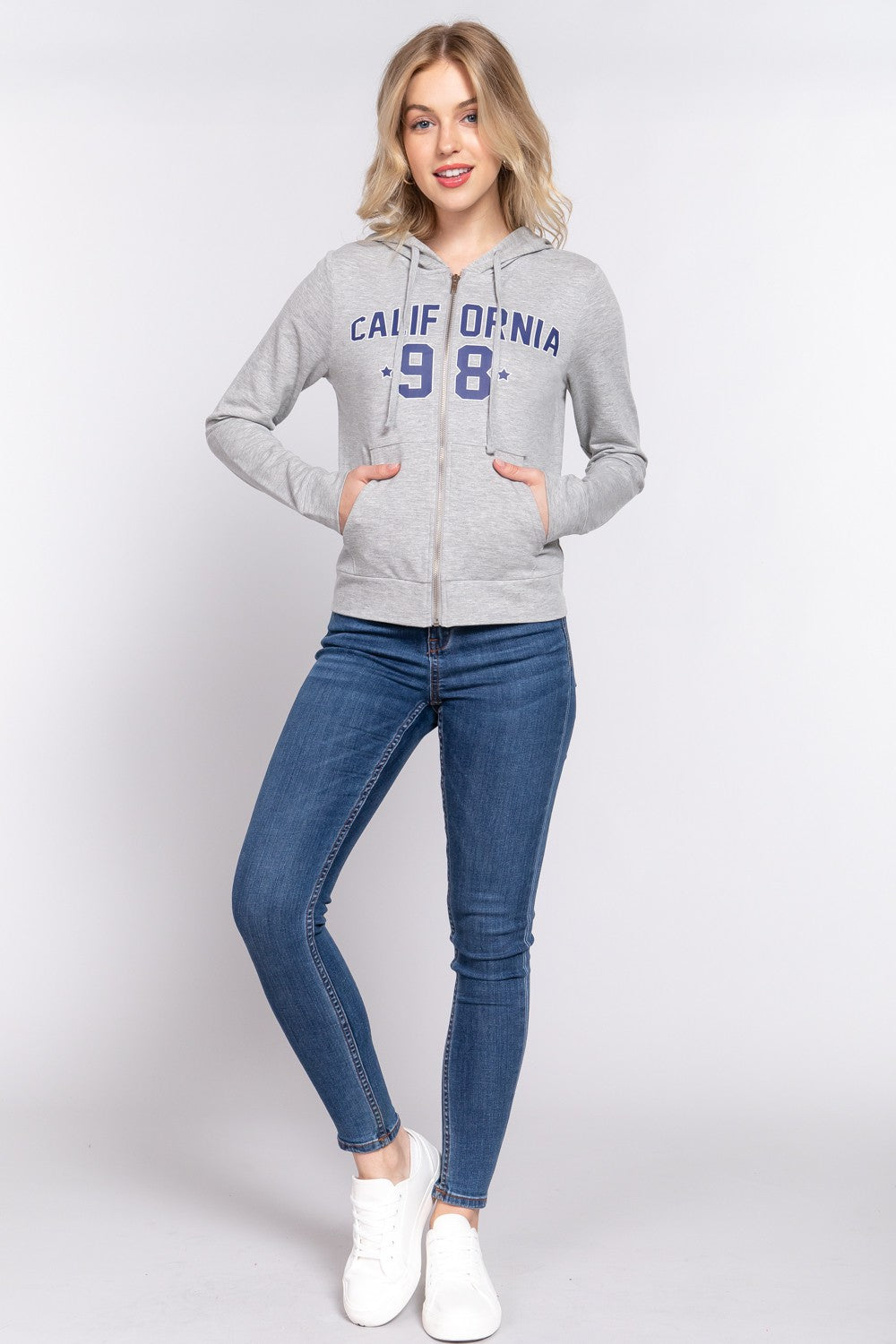 ACTIVE BASIC CALIFORNIA Zip Up Drawstring Long Sleeve Hoodie Luvéillé