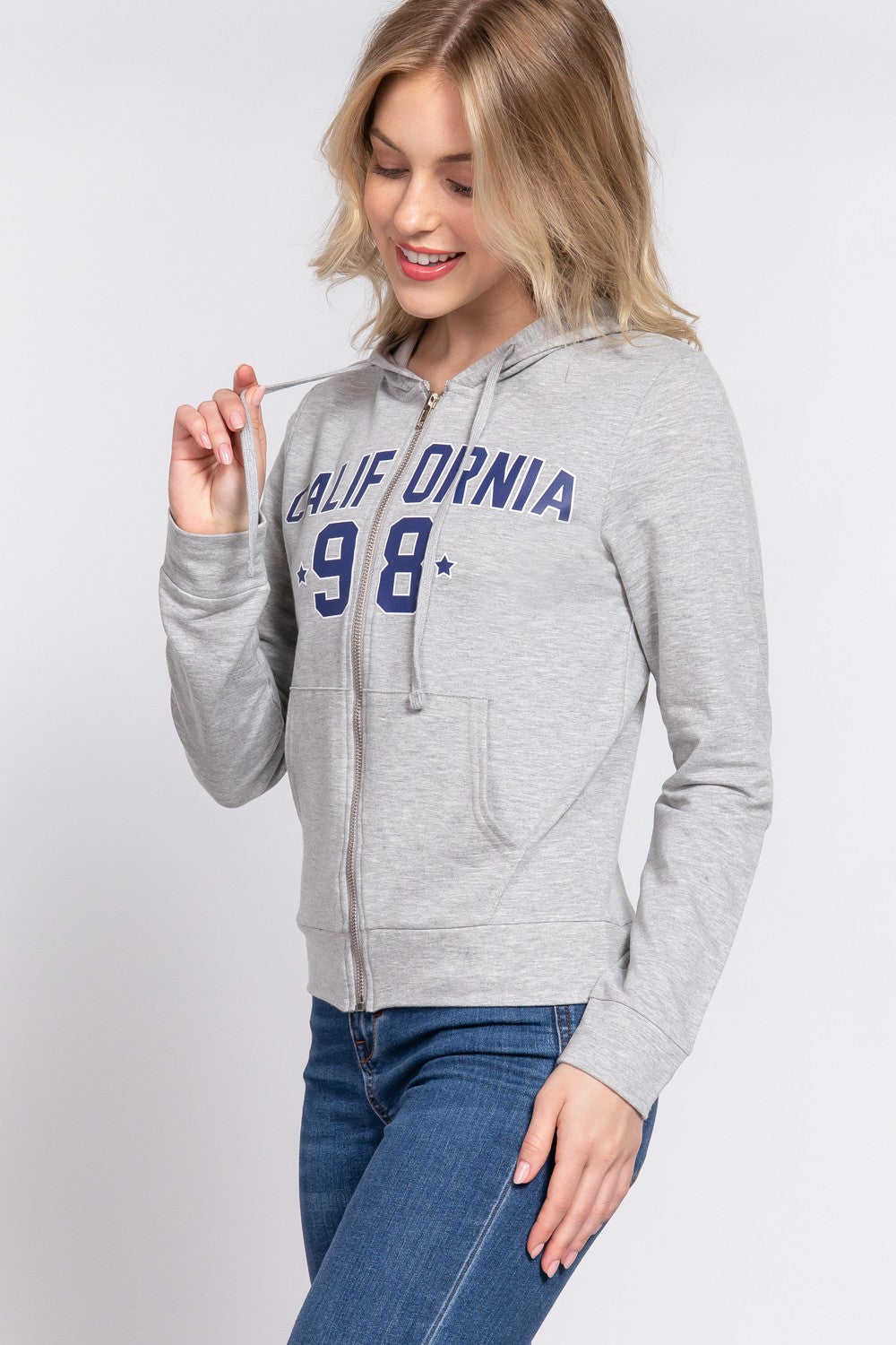 ACTIVE BASIC CALIFORNIA Zip Up Drawstring Long Sleeve Hoodie Luvéillé