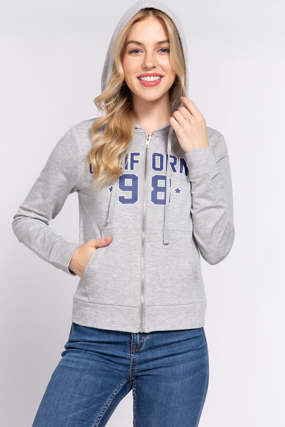 ACTIVE BASIC CALIFORNIA Zip Up Drawstring Long Sleeve Hoodie Luvéillé