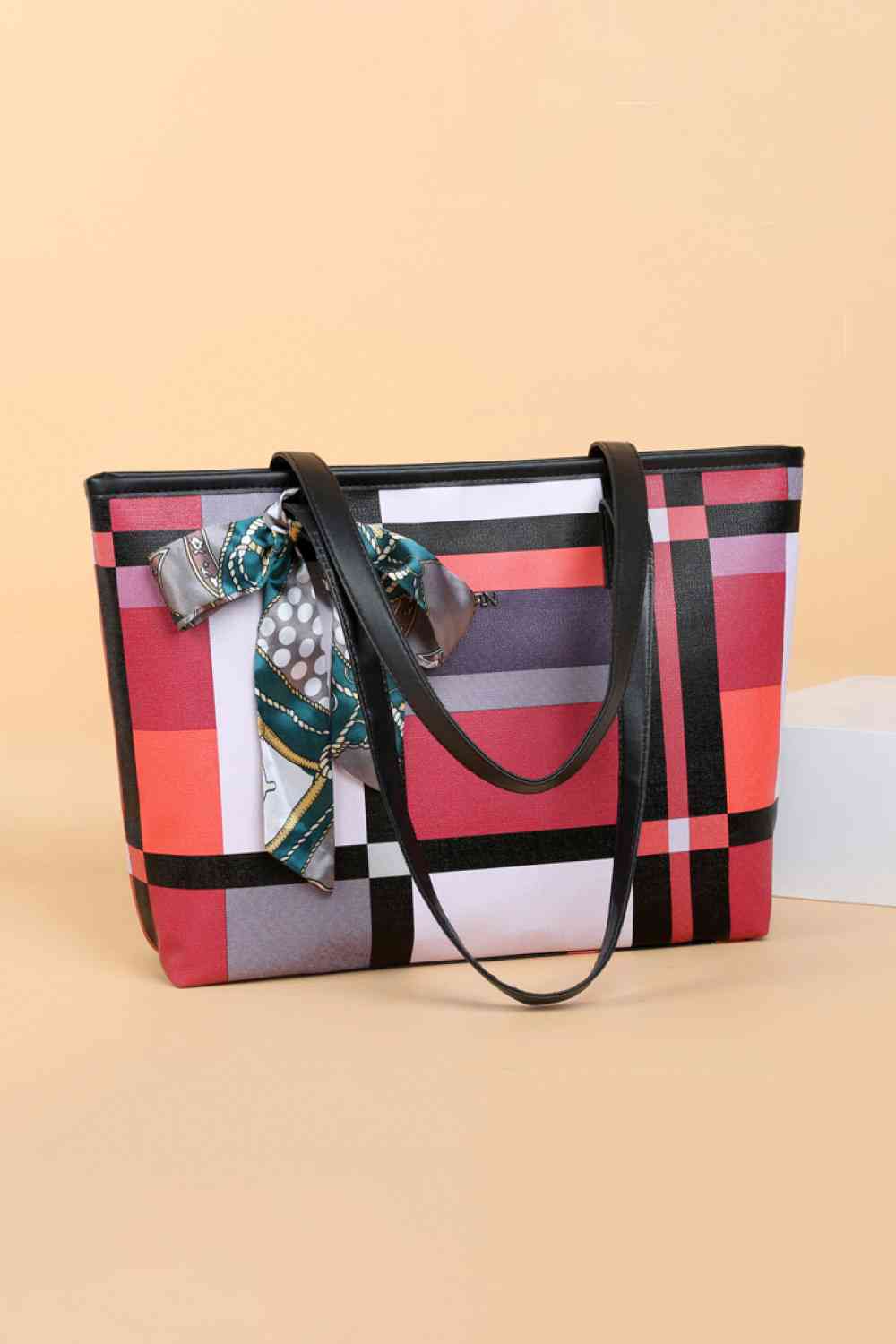 Adored Color Block Tie Detail PU Leather Tote Bag Luvéillé