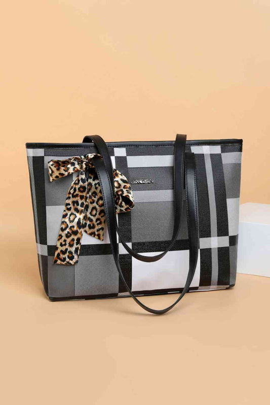 Adored Color Block Tie Detail PU Leather Tote Bag Luvéillé