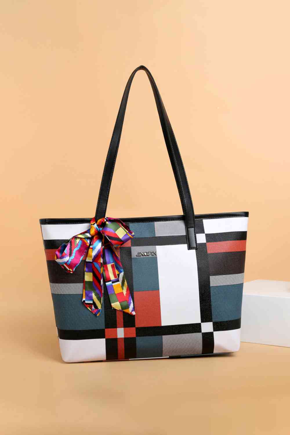 Adored Color Block Tie Detail PU Leather Tote Bag Luvéillé